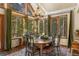 Dining room with large windows, wood table, chandelier and views of the forest at 609 Brook Dr, Idaho Springs, CO 80452