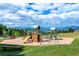 Community playground with slides, climbing structures, and benches, set against a beautiful mountain backdrop at 23655 Currant Dr, Golden, CO 80401