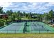 Community tennis courts surrounded by trees, showcasing active players and a well-maintained playing surface at 23655 Currant Dr, Golden, CO 80401