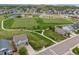 Beautiful aerial view of the neighborhood featuring lush green spaces, walking trails, and community amenities at 3871 Starry Night Loop, Castle Rock, CO 80109