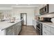 Modern kitchen featuring stainless steel appliances, ample counter space, and sleek gray cabinets at 2153 Flower Blossom Ave, Brighton, CO 80601