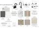 Material selections showcase black fixtures, neutral paint and tile, wood floors, and carpet samples at 2153 Flower Blossom Ave, Brighton, CO 80601