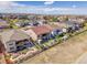An aerial view of backyards with manicured lawns, patios, and fences for outdoor enjoyment at 6450 S Riverwood Ct, Aurora, CO 80016