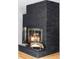 Close-up of a black brick fireplace with glass doors at 2525 S Meade St, Denver, CO 80219