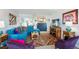 Bright living area with plush blue sofa, area rug, and access to the kitchen and dining area at 1223 Race St # 605, Denver, CO 80206