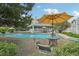 Relaxing pool area with comfortable lounge chairs and a nearby covered patio at 7434 Singing Hills Ct, Boulder, CO 80301