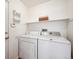 Neat laundry room features modern washer and dryer units and storage shelf at 10166 Grove Loop # D, Westminster, CO 80031