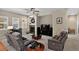 Comfortable living room boasts a fireplace, neutral tones, and plush seating at 8582 E 148Th Ln, Thornton, CO 80602