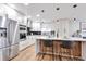 Modern kitchen with stainless steel appliances, white cabinets, and large island with bar seating at 1724 W 40Th Ave, Denver, CO 80211