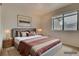 Virtually staged bedroom with a gray upholstered bed and coordinated decor at 60 S Boulder # 6031, Boulder, CO 80303