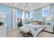 Serene blue bedroom with accent wall, plush bedding, stylish lamps, and sun-filled windows at 481 Meadowleaf Ln, Highlands Ranch, CO 80126