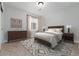 Cozy bedroom with plush carpeting, wood furniture, white bedding, modern lamps, and bright windows at 3898 Descent St, Castle Rock, CO 80108
