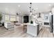 Modern kitchen featuring a large island with seating, stainless steel appliances, and an open living area at 3898 Descent St, Castle Rock, CO 80108
