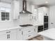 Elegant kitchen featuring sleek white cabinets, a modern backsplash, and stainless steel appliances at 3898 Descent St, Castle Rock, CO 80108