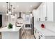 Modern kitchen featuring a spacious island, stainless steel appliances, and sleek white cabinetry at 3898 Descent St, Castle Rock, CO 80108