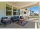 Cozy covered patio with comfortable seating and neighborhood views through large picture windows at 3898 Descent St, Castle Rock, CO 80108