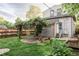 Beautiful backyard with a pergola covered in wisteria, lawn, and privacy fence at 424 N Clarkson St, Denver, CO 80218