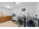 Bright laundry room with modern washer and dryer, utility sink, and ample cabinet space at 3035 E Maplewood Ave, Centennial, CO 80121