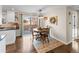 Bright dining area with hardwood floors, stylish rug, and a sliding glass door to the backyard at 6532 S Ogden St, Centennial, CO 80121