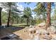 Backyard features lush trees and natural rock outcroppings offering a serene outdoor space at 37 Wagner Cir, Boulder, CO 80304
