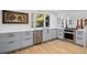 Well-lit kitchen boasts stainless steel appliances, sleek gray cabinetry and hardwood flooring at 37 Wagner Cir, Boulder, CO 80304