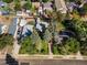 Aerial view of property surrounded by homes and trees, showcasing its location in the community at 2862 S Grant St, Englewood, CO 80113