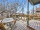 Charming backyard with a wooden deck, outdoor seating, and raised garden beds surrounded by mature trees at 1475 Saint Paul St, Denver, CO 80206