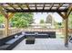 Inviting back patio featuring custom bench seating, stylish pergola, and a private fenced yard at 3255 S Birch St, Denver, CO 80222