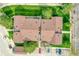 Top-down view of the condo rooftops with parking and greenery at 201 Wright St # 105, Lakewood, CO 80228