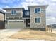 Two-story home features stone facade, gray siding, attached two-car garage and unfinished front yard at 24708 E 40Th Ave, Aurora, CO 80019