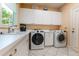 Well-equipped laundry room with white cabinets and modern washer and dryer units at 400 S Steele St # 13, Denver, CO 80209
