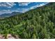 Expansive view of a heavily wooded hillside cascading down towards a luxurious home and meticulously maintained landscaping at 15533 S Perry Park Rd, Palmer Lake, CO 80133