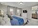 Bedroom featuring three large windows, plush carpeting, and access to an attached bathroom at 25062 E Cedar Pl, Aurora, CO 80018