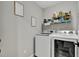 Laundry room featuring modern appliances, and shelving for storage solutions at 25062 E Cedar Pl, Aurora, CO 80018