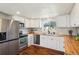 Modern kitchen featuring stainless steel appliances, wood countertops, and white cabinetry at 4290 S Cherokee St, Englewood, CO 80110