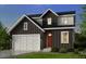 New two-story home featuring vertical siding, a two-car garage and a red front door at 13333 Blue Amber Ct, Parker, CO 80134