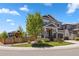 Beautiful two-story home with a green lawn, mature tree, and play structure in the background at 1114 Basalt Ridge Loop, Castle Rock, CO 80108