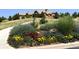 Eye-catching landscaping with colorful flowers leading to a brown home on a hill at 5069 Castle Pines S Dr, Castle Rock, CO 80108
