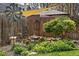 Backyard water feature with a small pond and a variety of plants and shrubs at 1141 Adams St, Denver, CO 80206