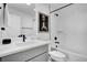 Contemporary bathroom with white subway tiles, modern fixtures, and a clean, minimalist design at 14998 Cast Pebble Cir, Parker, CO 80134