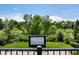 Beautiful backyard with a large inflatable movie screen, lush greenery, and a view of the neighborhood at 10057 S Shadow Hill Dr, Lone Tree, CO 80124
