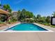 Large in-ground pool with an umbrella lounge area and access to the home's upper levels at 10057 S Shadow Hill Dr, Lone Tree, CO 80124