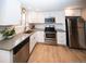 Bright kitchen featuring stainless steel appliances, white cabinets, and neutral countertops at 2714 N Federal Blvd, Denver, CO 80211