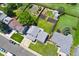 Aerial view of a home with a well manicured backyard featuring garden beds and a shed at 11021 Otis St, Westminster, CO 80020