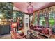 Eclectic living room features colorful wallpaper, patterned sofa, and a bar area at 2324 S Columbine St, Denver, CO 80210