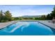 A luxurious pool reflecting the sky with views of trees and mountains, surrounded by manicured landscaping at 8000 N 41St St, Longmont, CO 80503