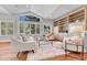 Bright living room featuring a vaulted ceiling, large windows, and built-in shelving at 5255 Ridge Trl, Littleton, CO 80123