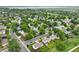 Overhead view of a residential neighborhood with tree-lined streets and a body of water in the distance at 9306 Garrison Dr, Broomfield, CO 80021