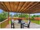 Covered patio with wooden ceiling, charming string lights, and outdoor seating area at 9306 Garrison Dr, Broomfield, CO 80021