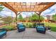 Backyard with a patio covered by a pergola and lovely landscaping at 10288 Olathe Way, Commerce City, CO 80022